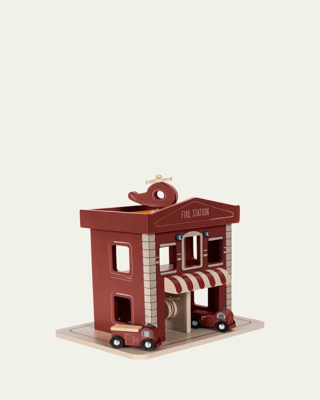 Wooden Fire Station Toy Set